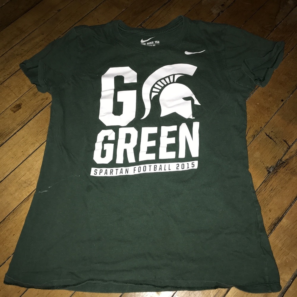 Nike Michigan State Spartans 2015 Football Tee Mens Small Green Go Green Shirt